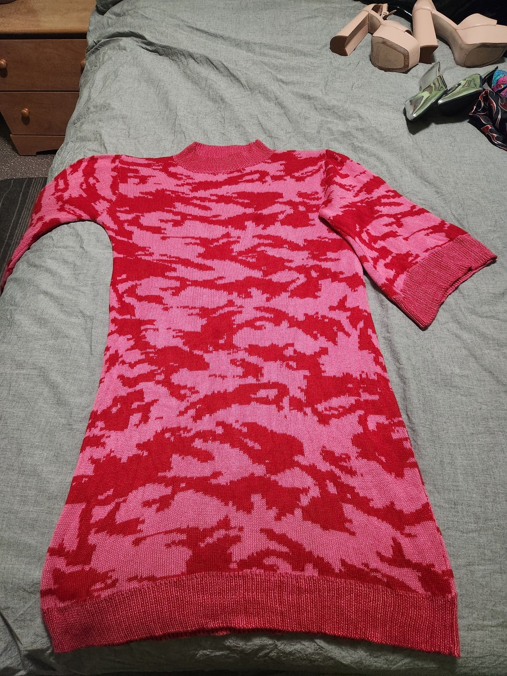 Hayley Elsaesser Red Pink Camo Knit Sweater Dress